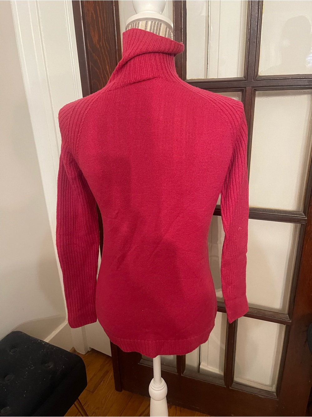 Lacoste Women's Raspberry Ribbed Turtleneck Sweater - Picture 2 of 4